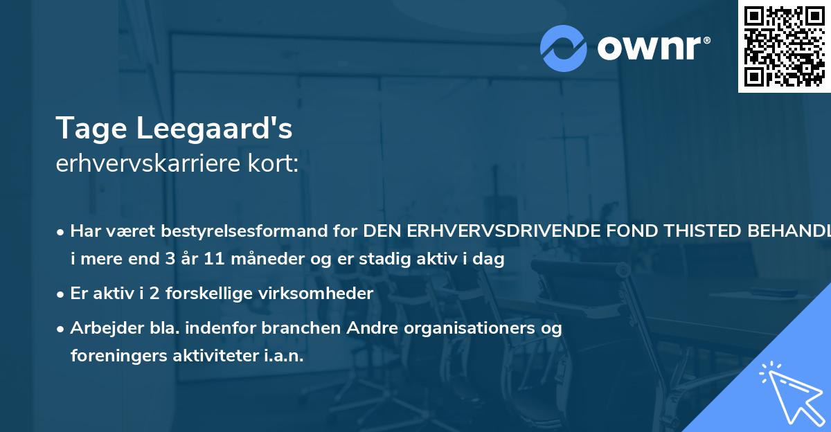 Tage Leegaard's erhvervskarriere kort