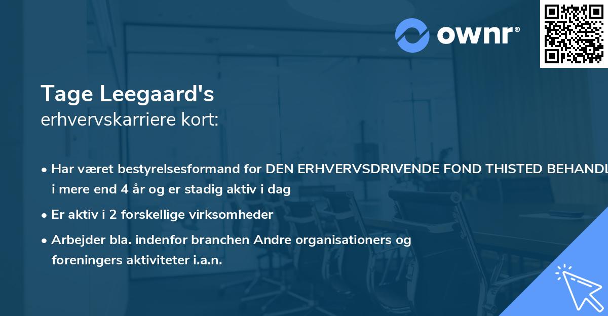 Tage Leegaard's erhvervskarriere kort