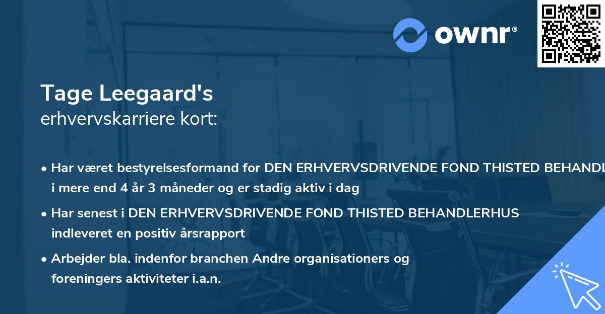 Tage Leegaard's erhvervskarriere kort