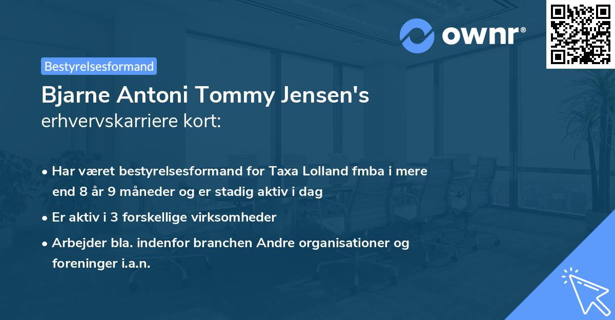 Bjarne Antoni Tommy Jensen's erhvervskarriere kort