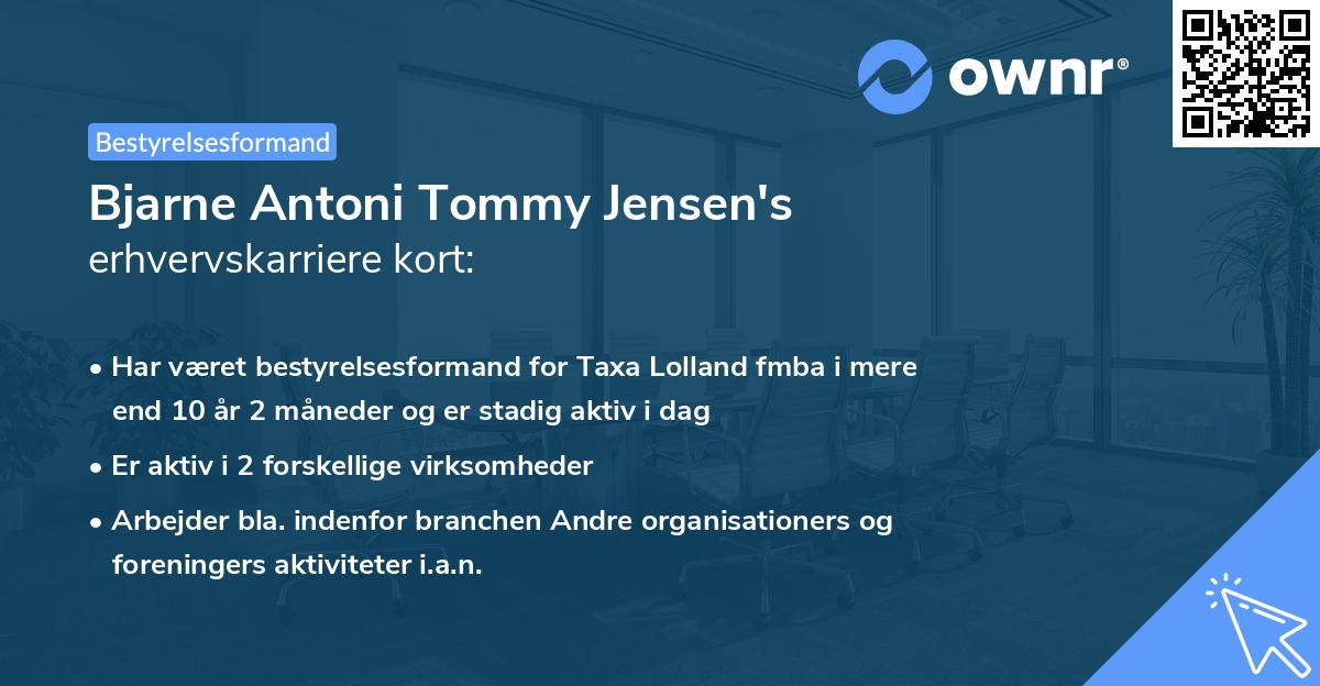 Bjarne Antoni Tommy Jensen's erhvervskarriere kort