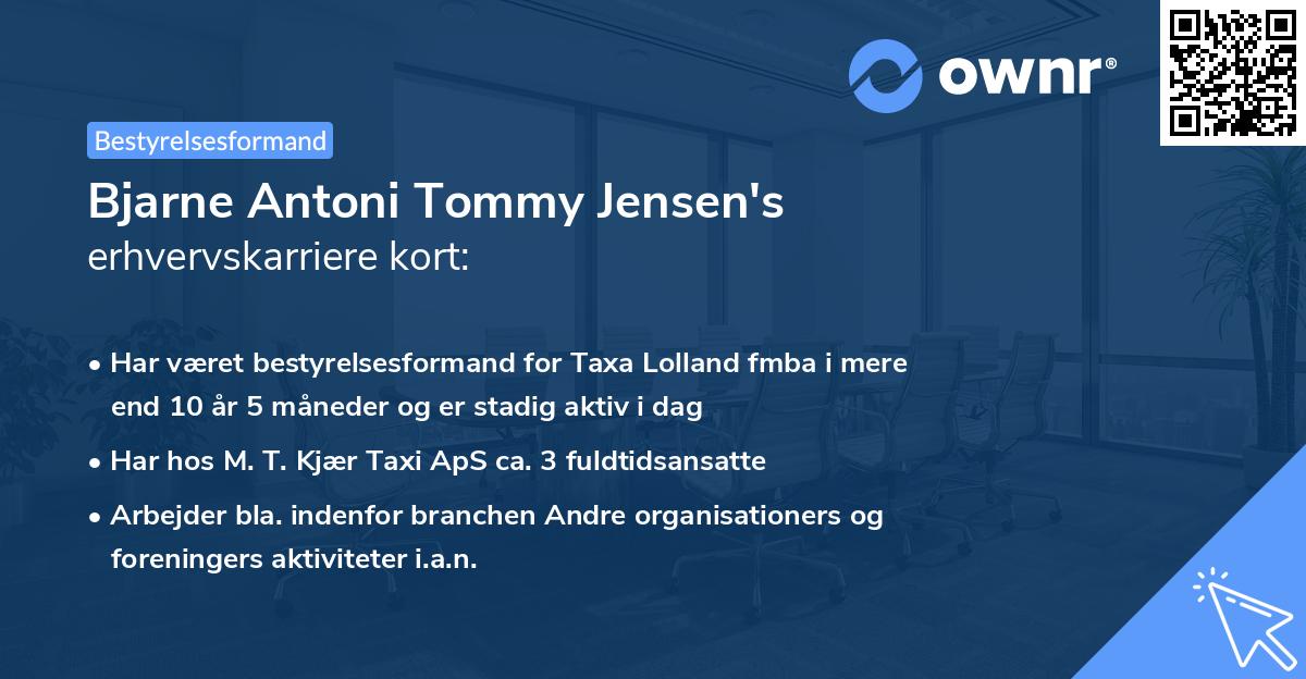 Bjarne Antoni Tommy Jensen's erhvervskarriere kort