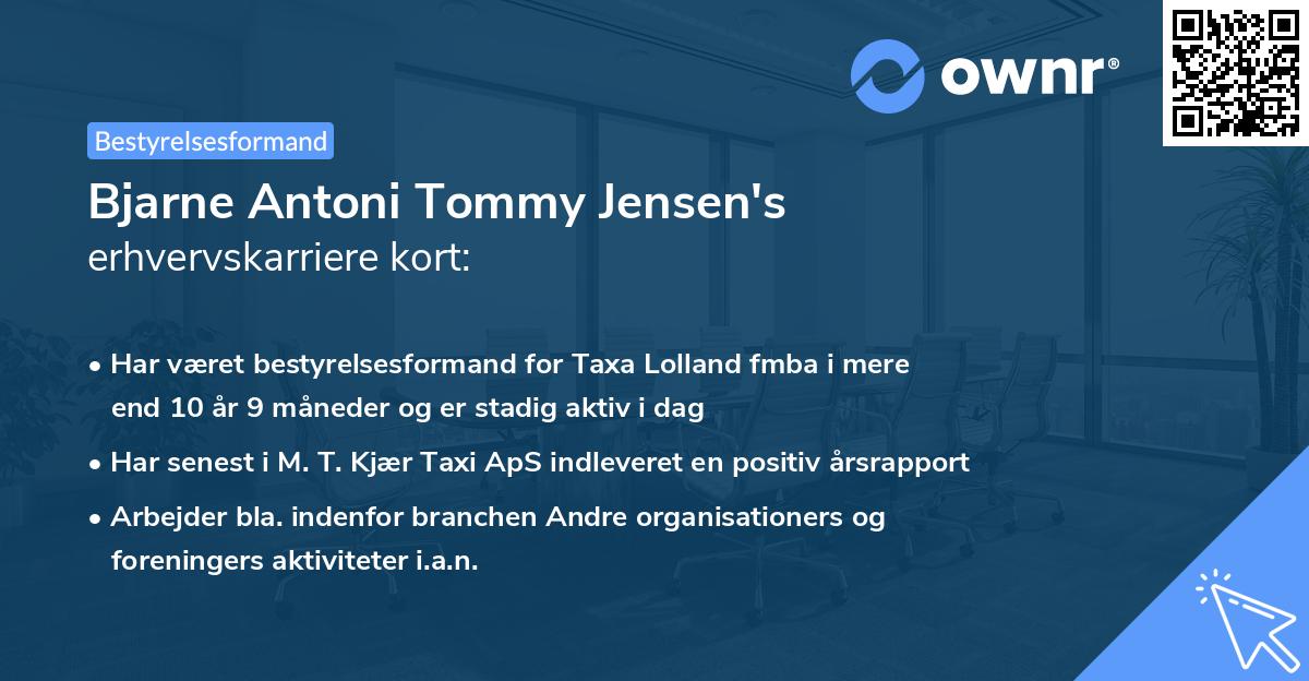 Bjarne Antoni Tommy Jensen's erhvervskarriere kort