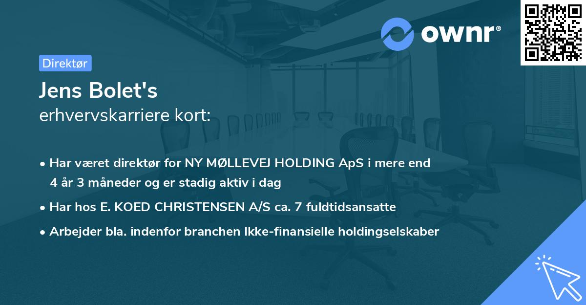 Jens Bolet's erhvervskarriere kort