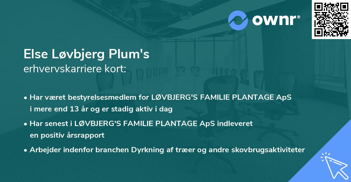 Else Løvbjerg Plum's erhvervskarriere kort