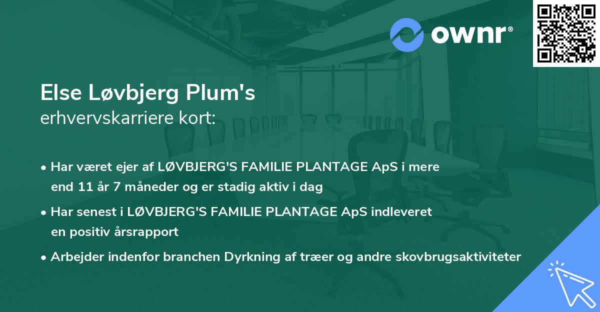 Else Løvbjerg Plum's erhvervskarriere kort