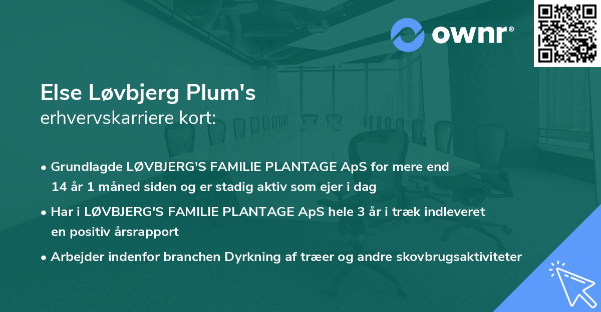 Else Løvbjerg Plum's erhvervskarriere kort