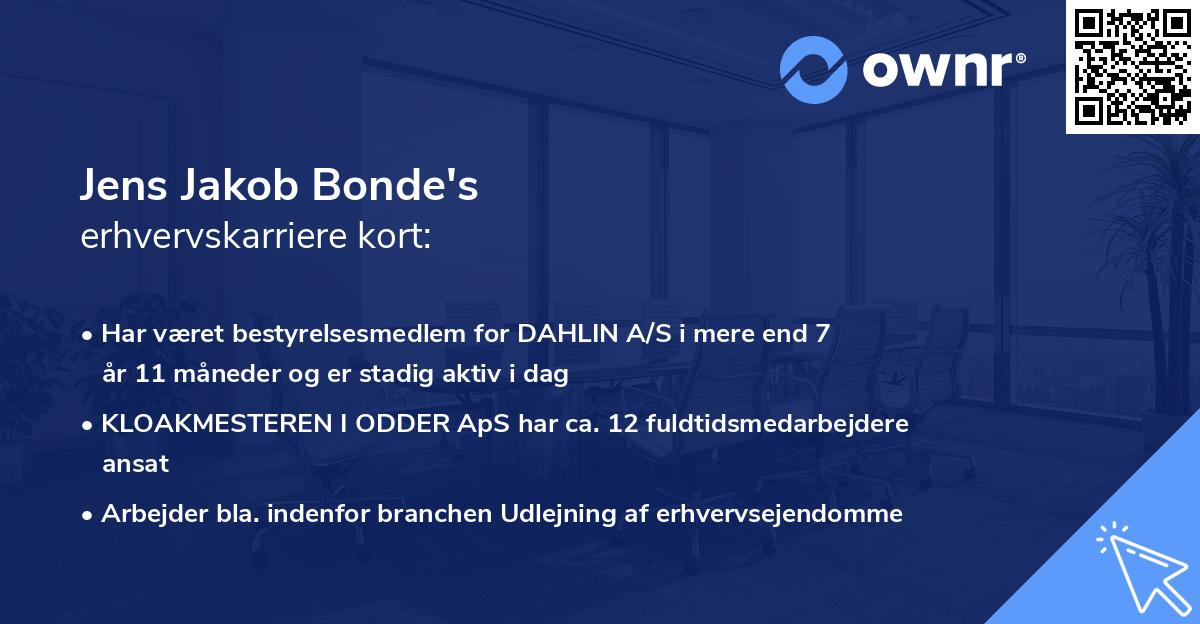 Jens Jakob Bonde's erhvervskarriere kort
