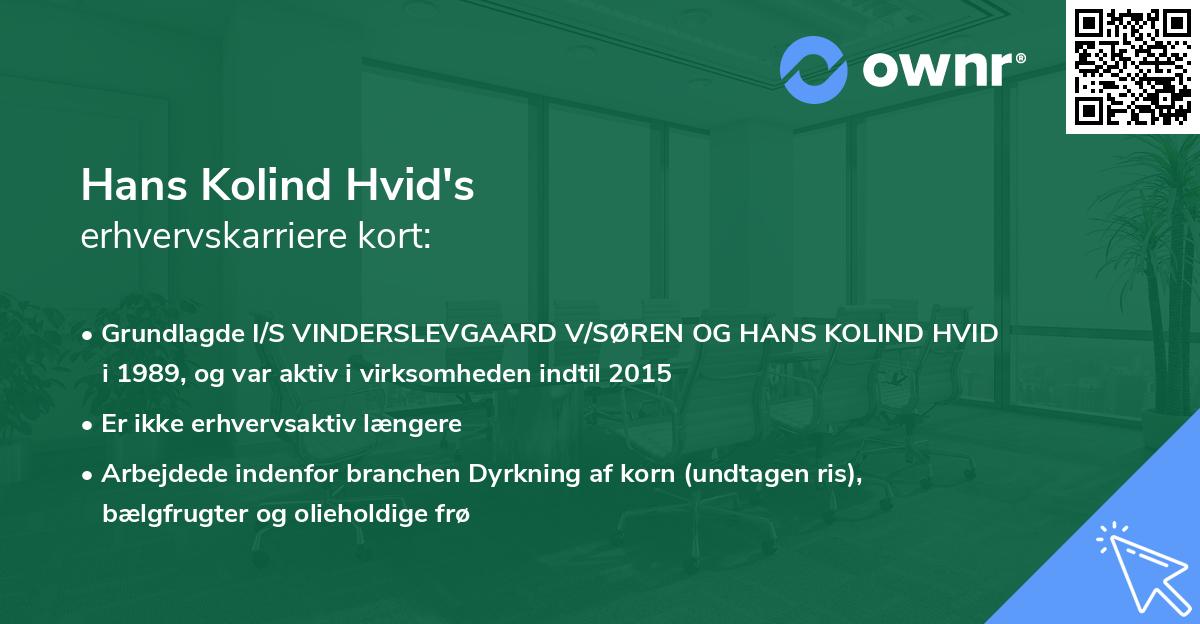 Hans Kolind Hvid's erhvervskarriere kort