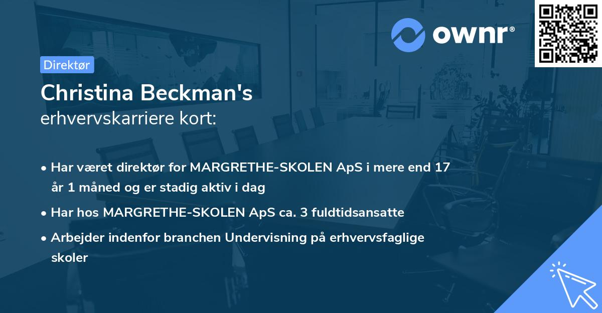 Christina Beckman's erhvervskarriere kort