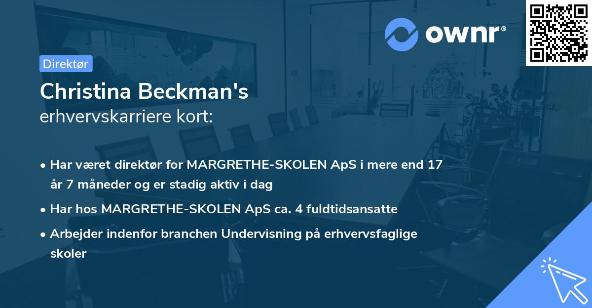 Christina Beckman's erhvervskarriere kort