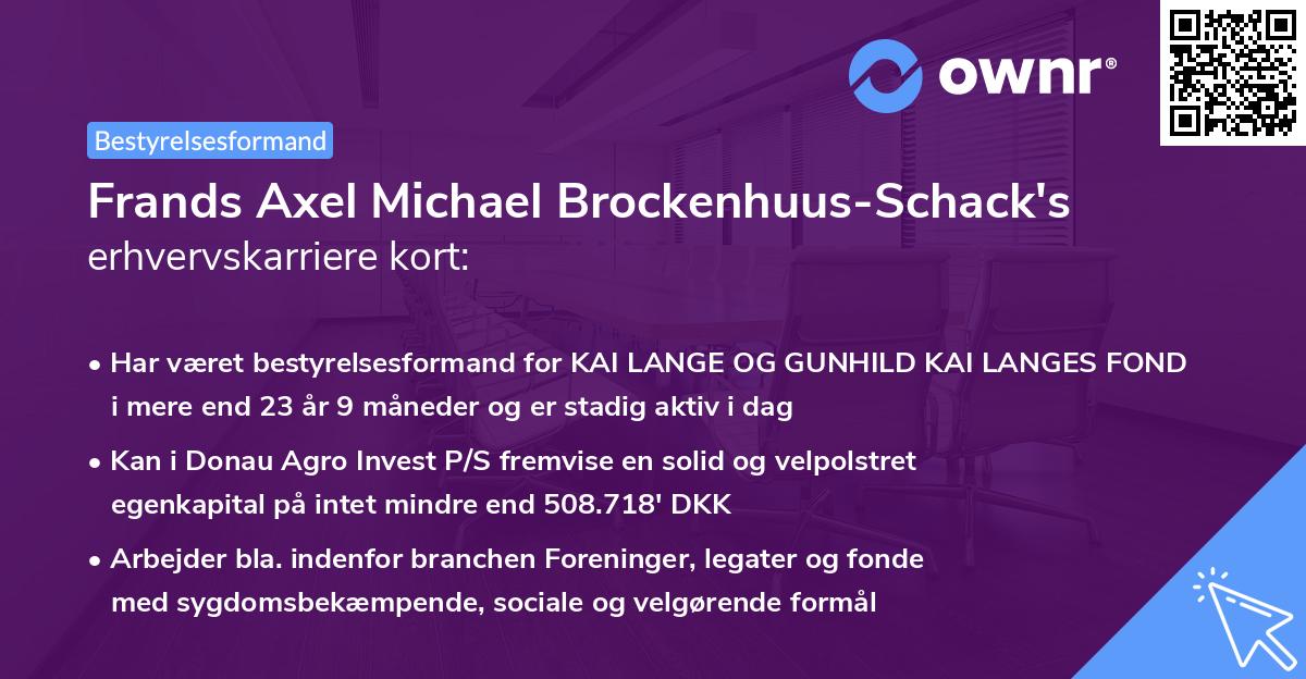 Frands Axel Michael Brockenhuus-Schack's erhvervskarriere kort