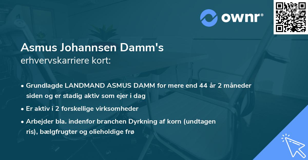 Asmus Johannsen Damm's erhvervskarriere kort