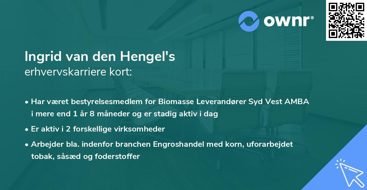 Ingrid van den Hengel's erhvervskarriere kort