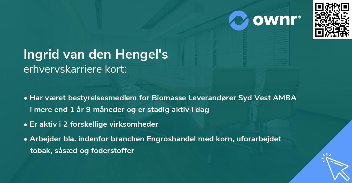 Ingrid van den Hengel's erhvervskarriere kort