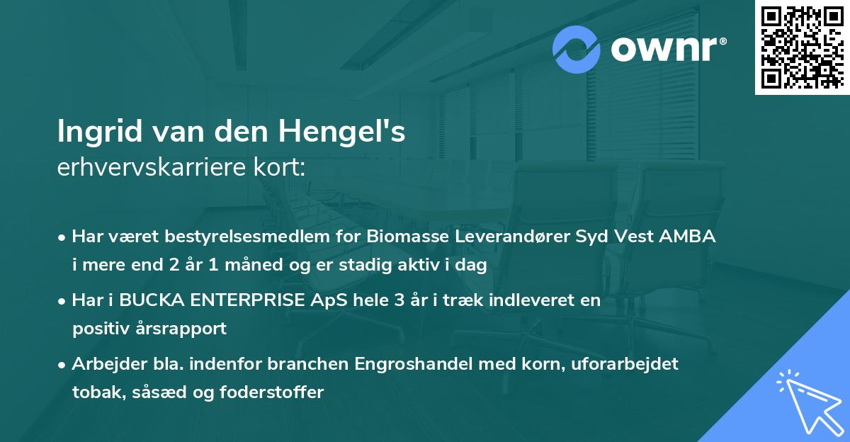 Ingrid van den Hengel's erhvervskarriere kort