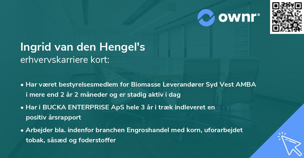 Ingrid van den Hengel's erhvervskarriere kort