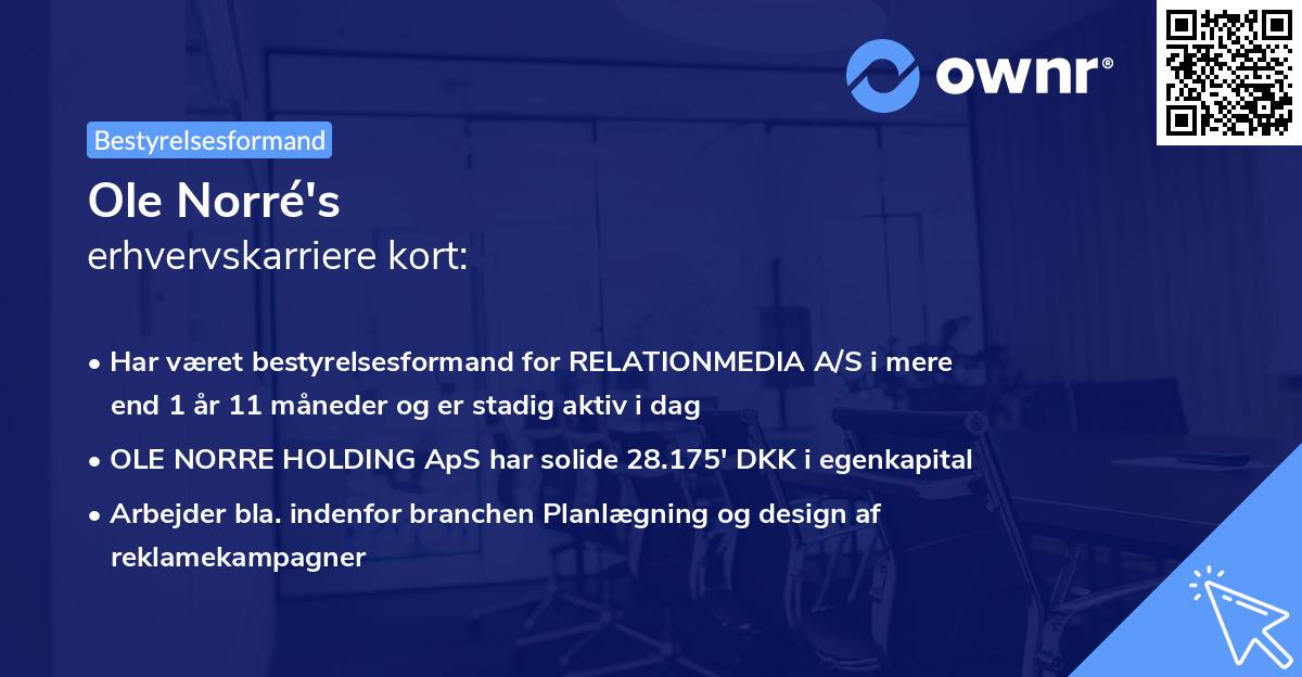 Ole Norré's erhvervskarriere kort