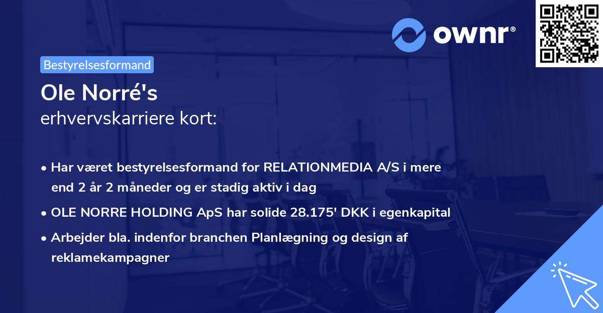 Ole Norré's erhvervskarriere kort