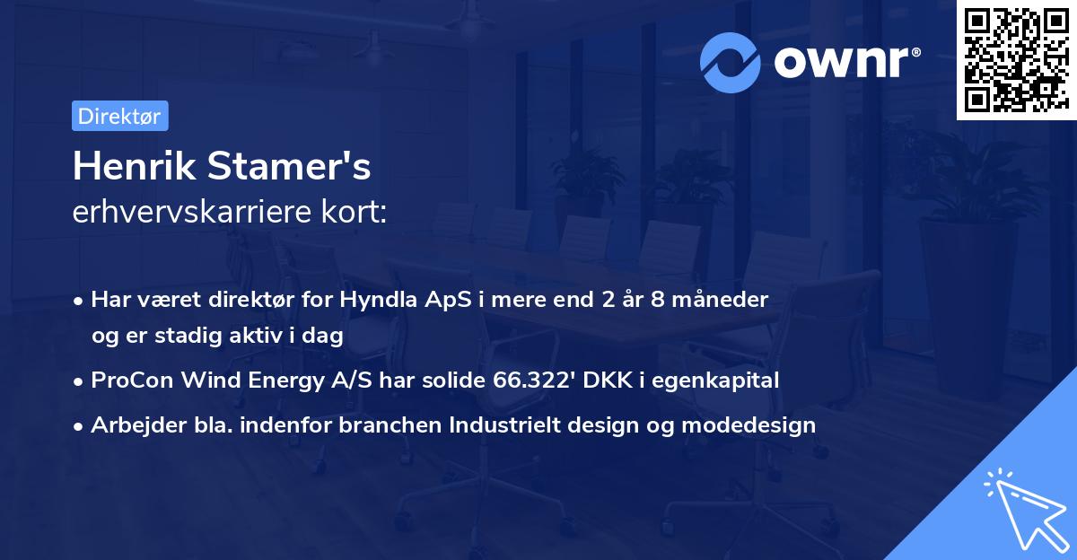 Henrik Stamer's erhvervskarriere kort