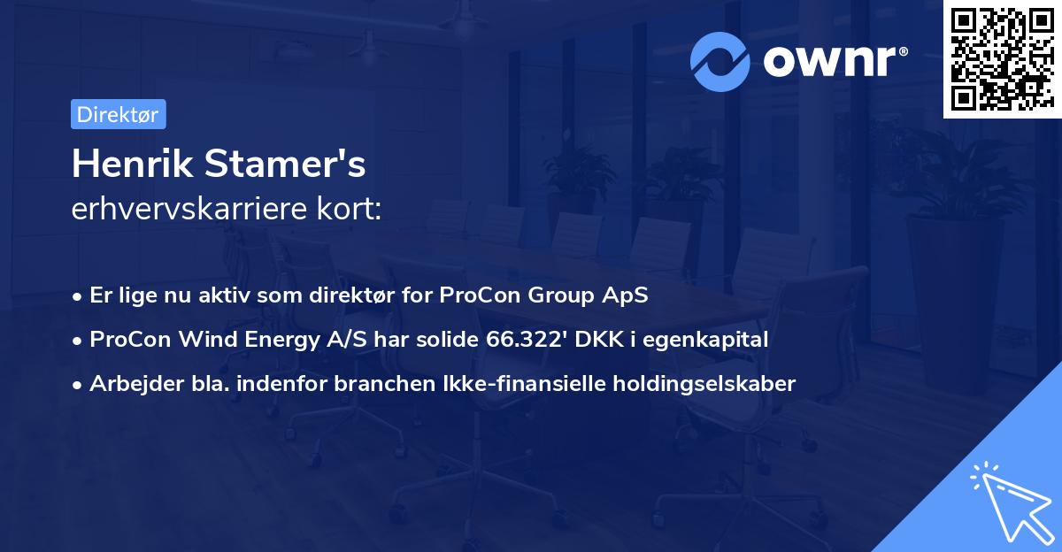 Henrik Stamer's erhvervskarriere kort