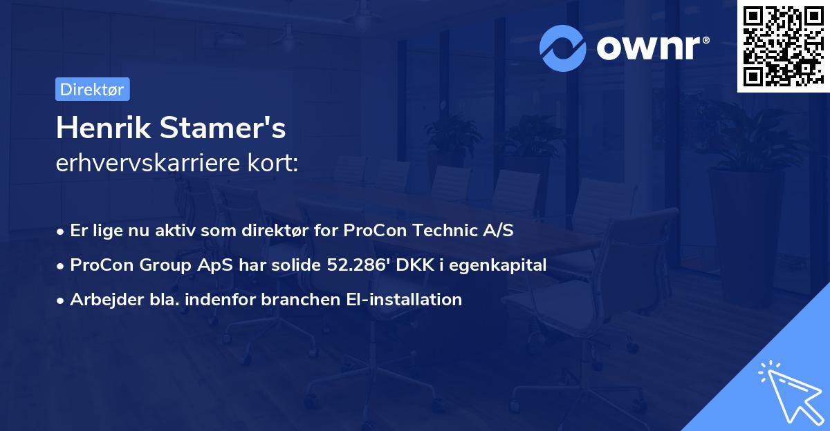 Henrik Stamer's erhvervskarriere kort