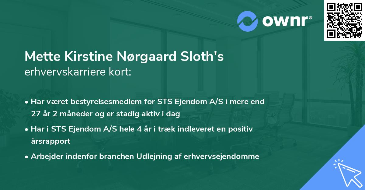 Mette Kirstine Nørgaard Sloth's erhvervskarriere kort