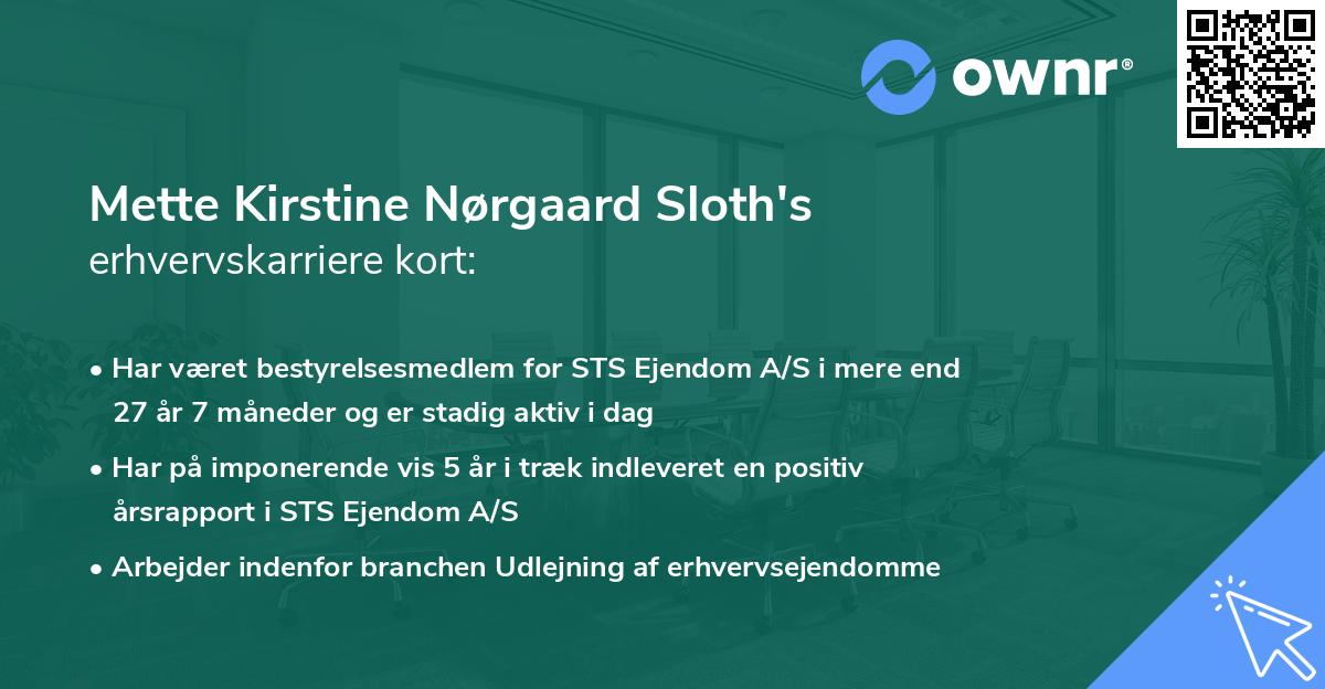 Mette Kirstine Nørgaard Sloth's erhvervskarriere kort