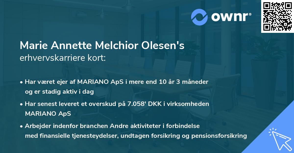 Marie Annette Melchior Olesen's erhvervskarriere kort