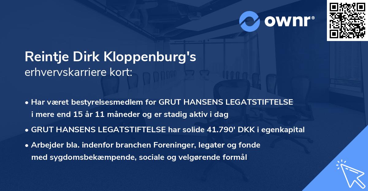 Reintje Dirk Kloppenburg's erhvervskarriere kort