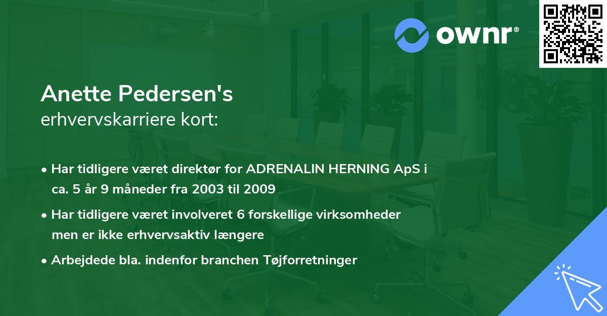 Anette Pedersen's erhvervskarriere kort