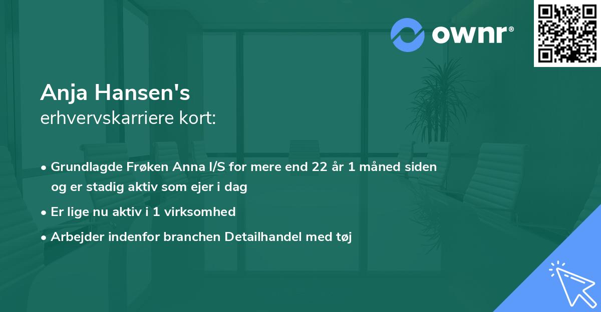 Anja Hansen's erhvervskarriere kort