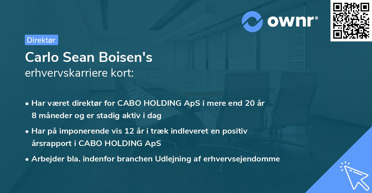 Carlo Sean Boisen's erhvervskarriere kort