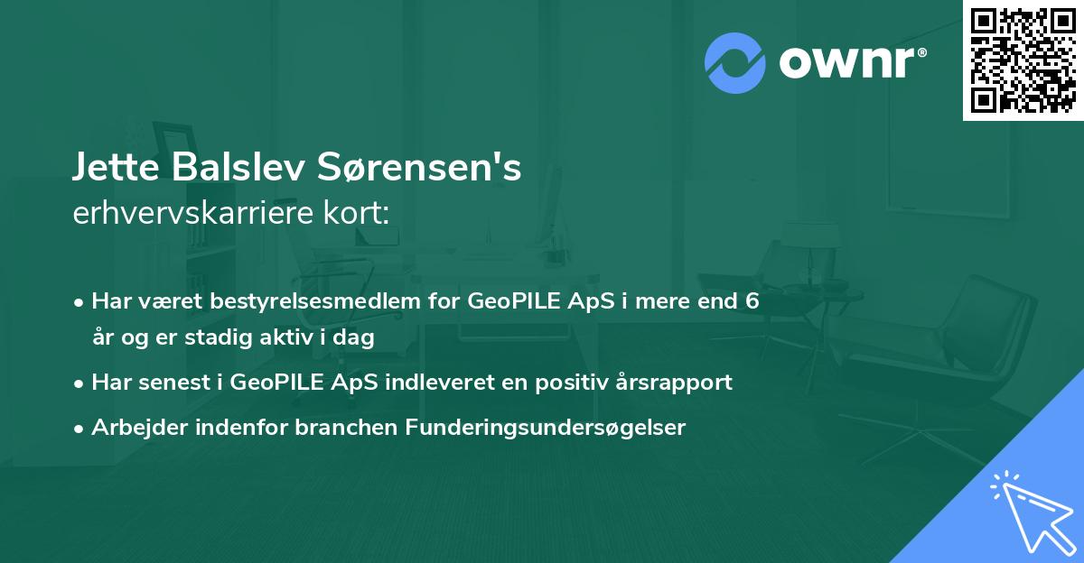 Jette Balslev Sørensen's erhvervskarriere kort