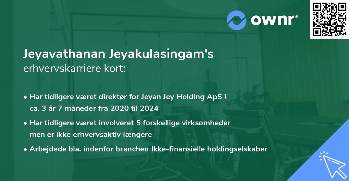 Jeyavathanan Jeyakulasingam's erhvervskarriere kort