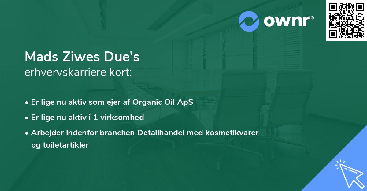 Mads Ziwes Due's erhvervskarriere kort