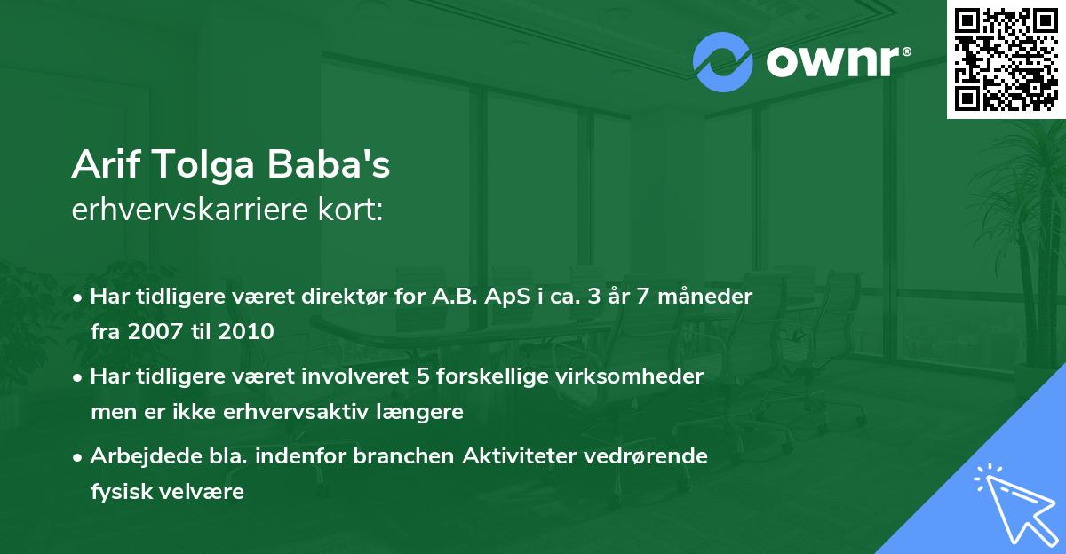 Arif Tolga Baba's erhvervskarriere kort