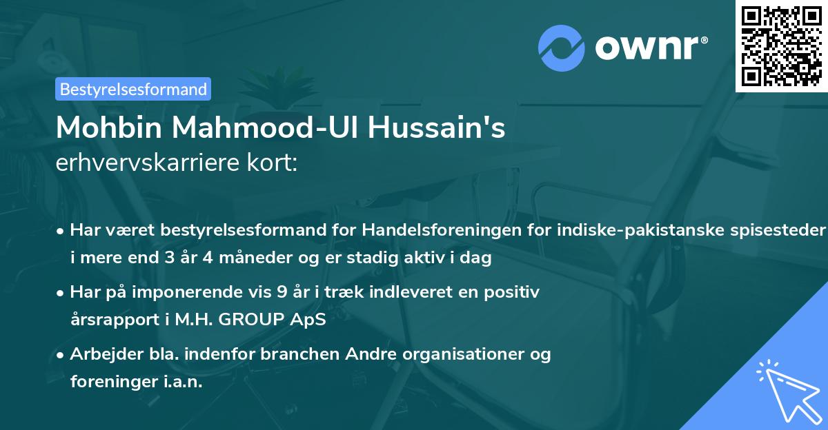 Mohbin Mahmood-Ul Hussain's erhvervskarriere kort