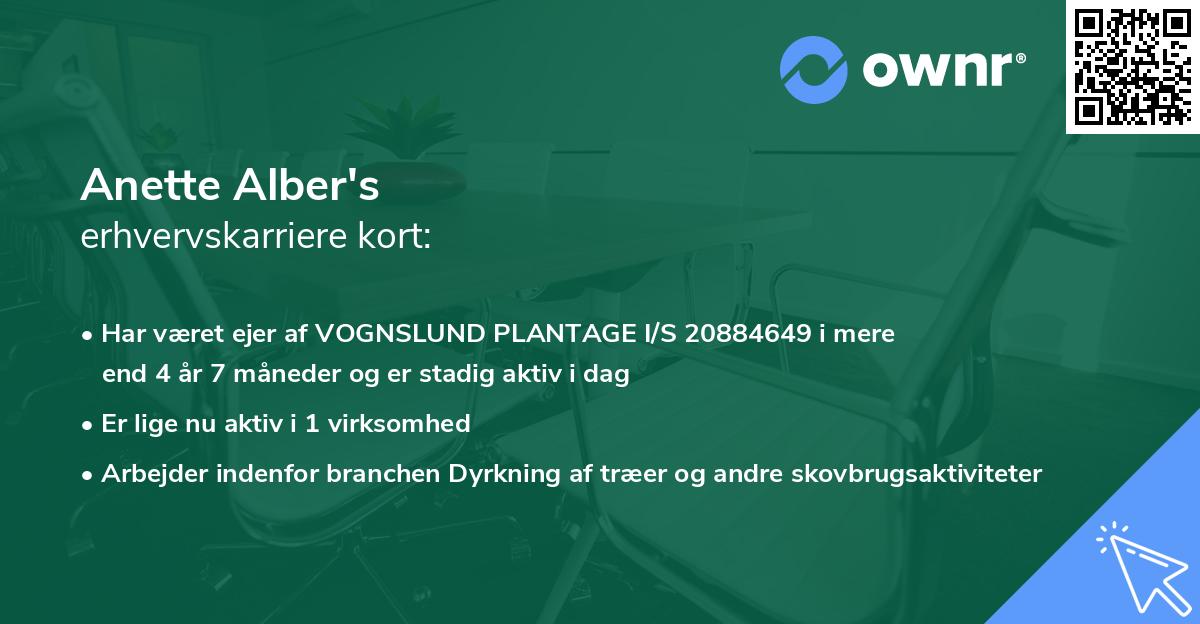 Anette Alber's erhvervskarriere kort
