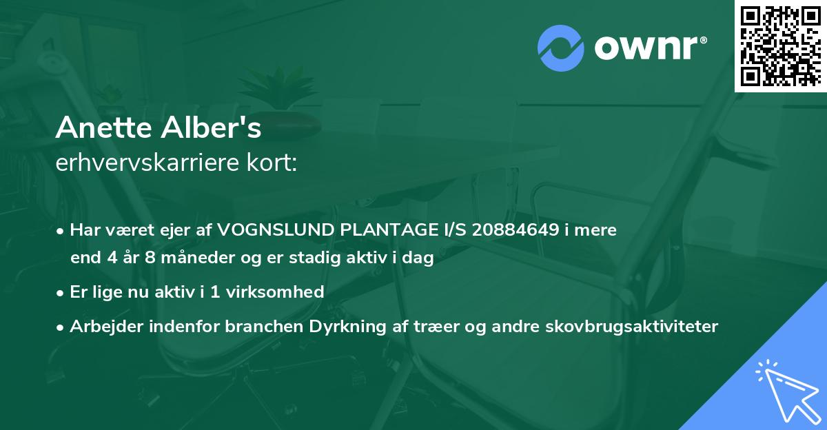 Anette Alber's erhvervskarriere kort