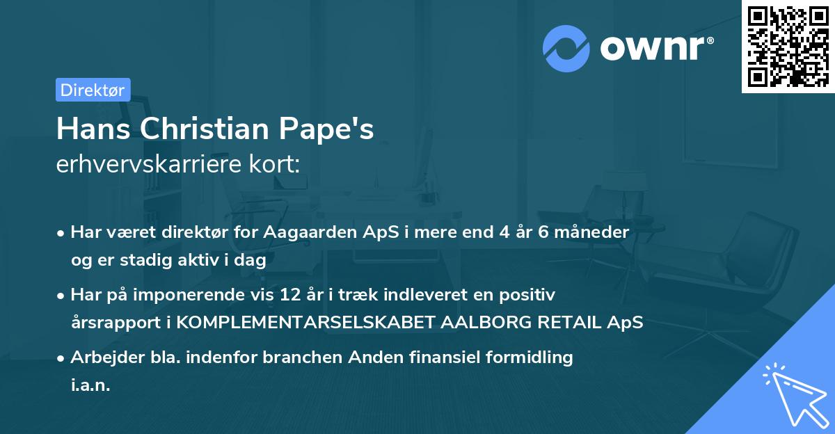 Hans Christian Pape's erhvervskarriere kort