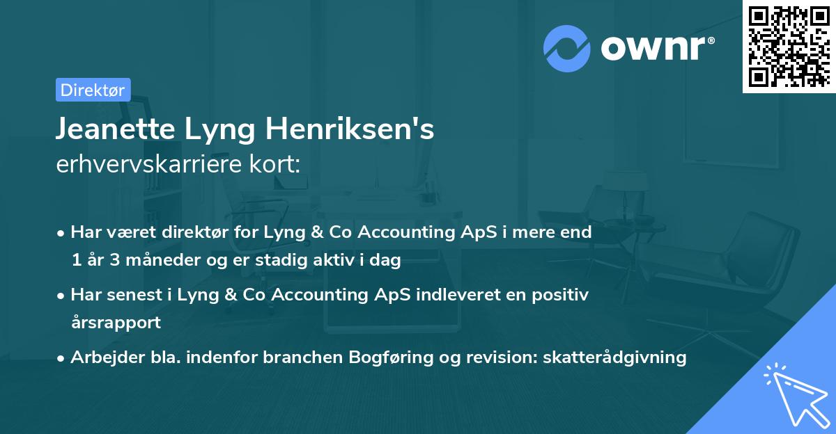 Jeanette Lyng Henriksen's erhvervskarriere kort