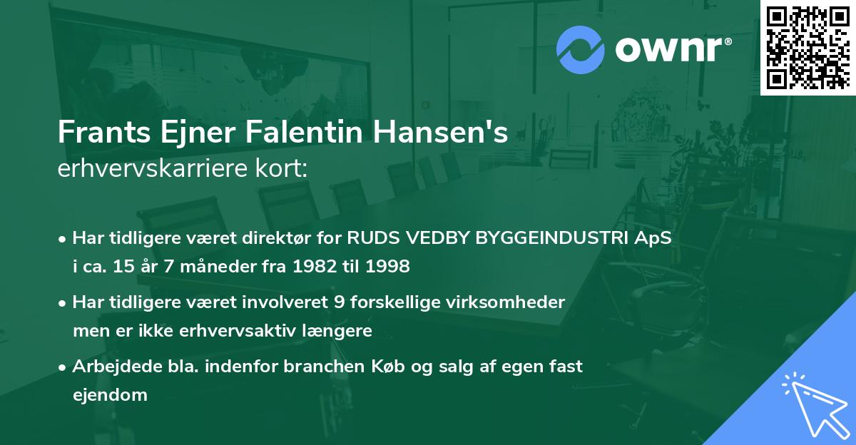 Frants Ejner Falentin Hansen's erhvervskarriere kort