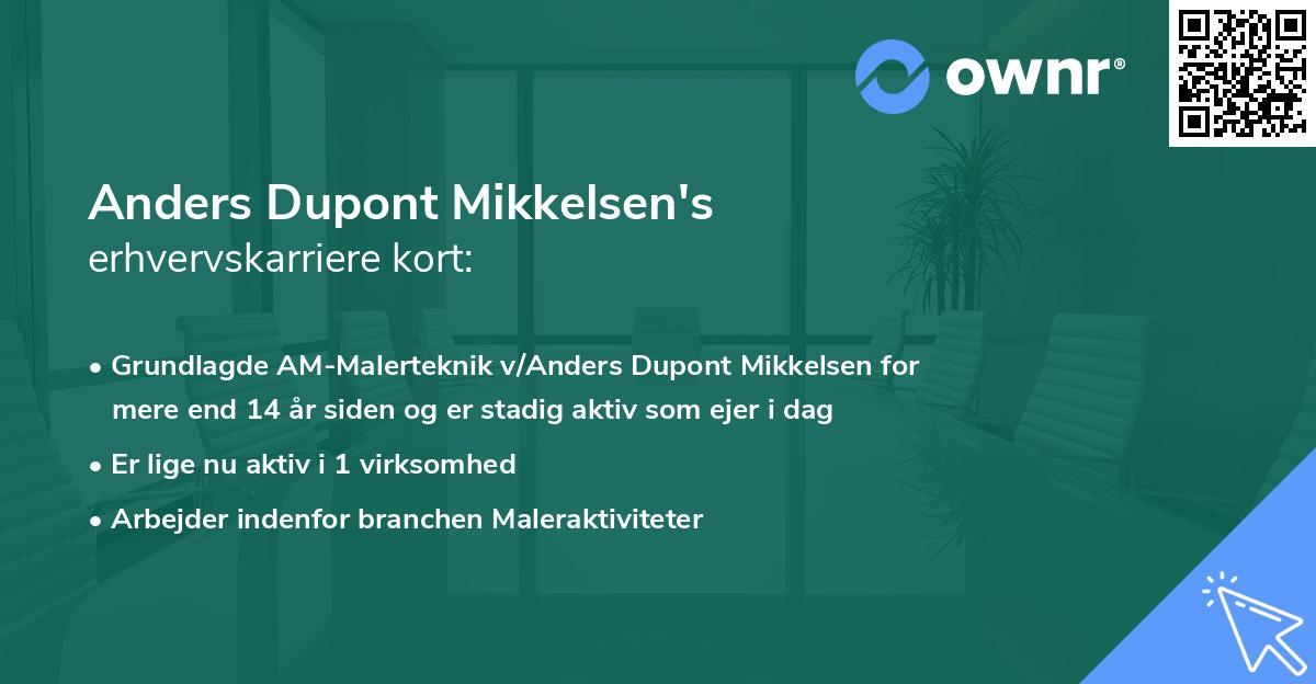 Anders Dupont Mikkelsen's erhvervskarriere kort