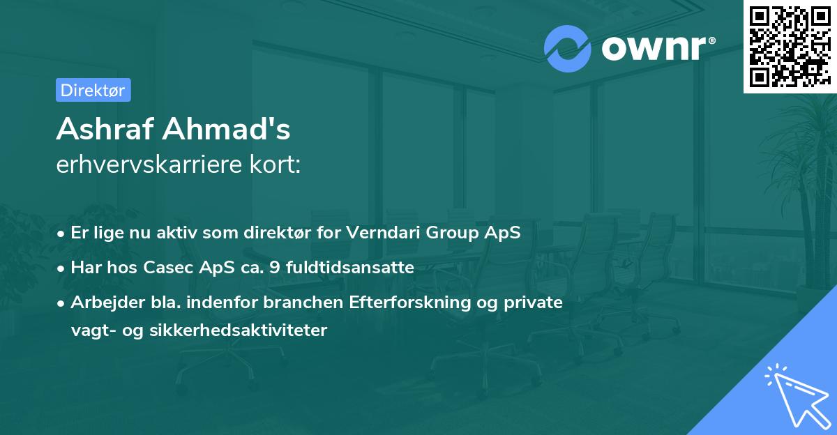 Ashraf Ahmad's erhvervskarriere kort