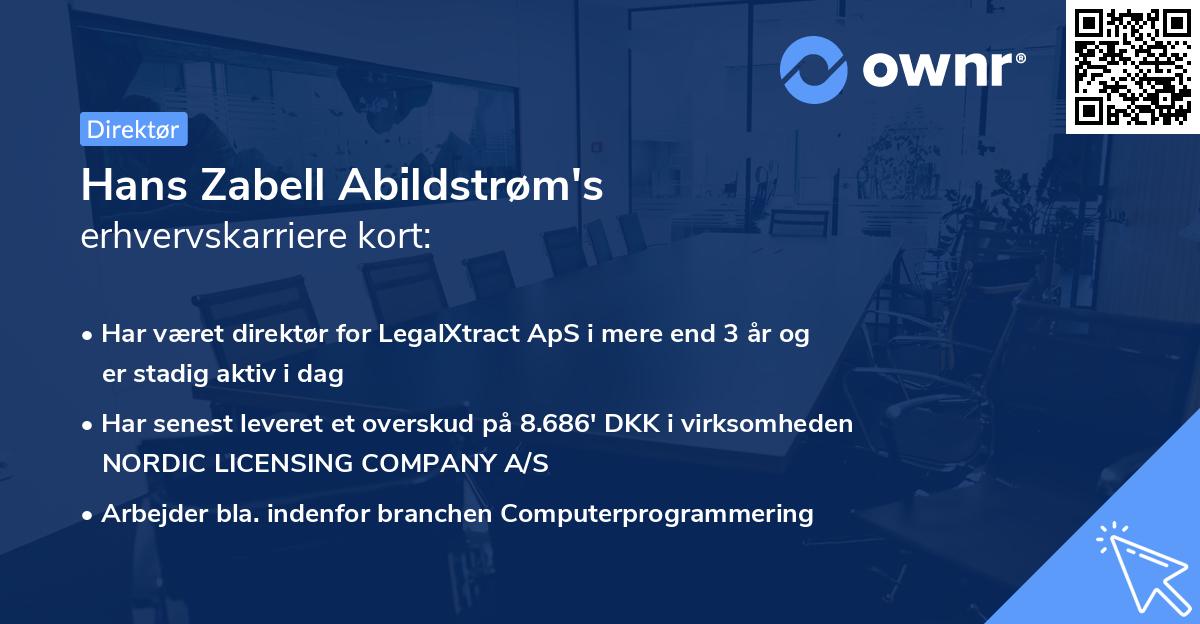 Hans Zabell Abildstrøm's erhvervskarriere kort