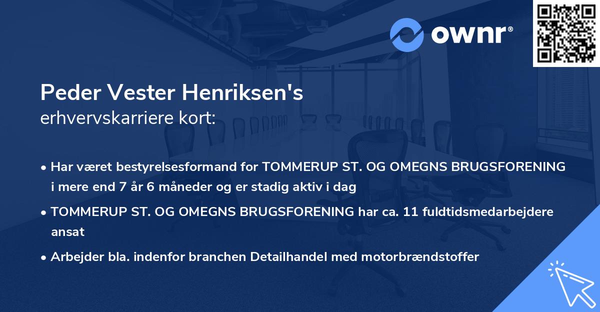 Peder Vester Henriksen's erhvervskarriere kort