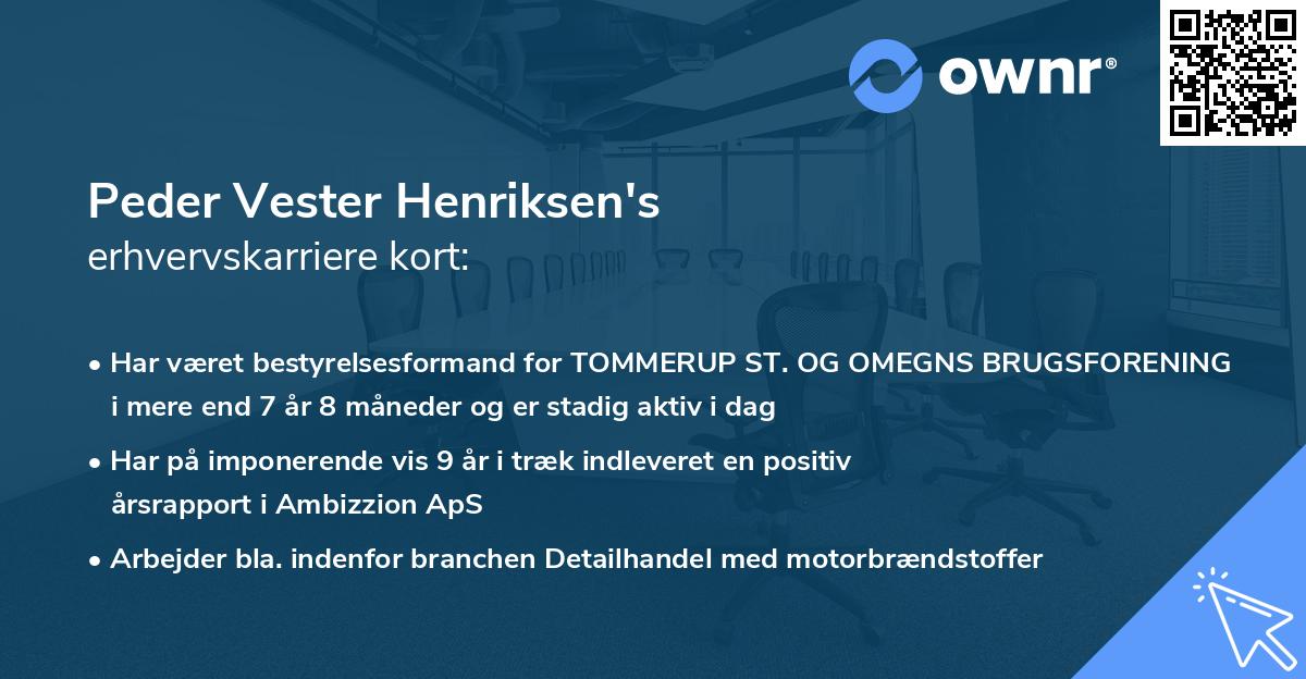 Peder Vester Henriksen's erhvervskarriere kort