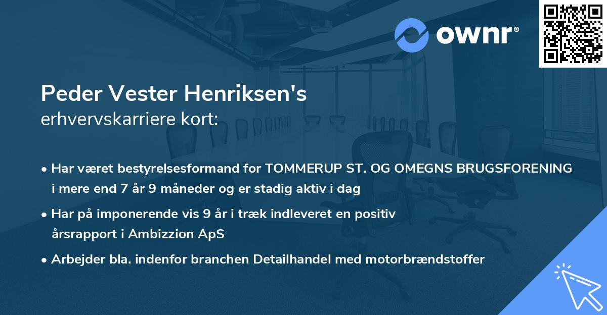 Peder Vester Henriksen's erhvervskarriere kort