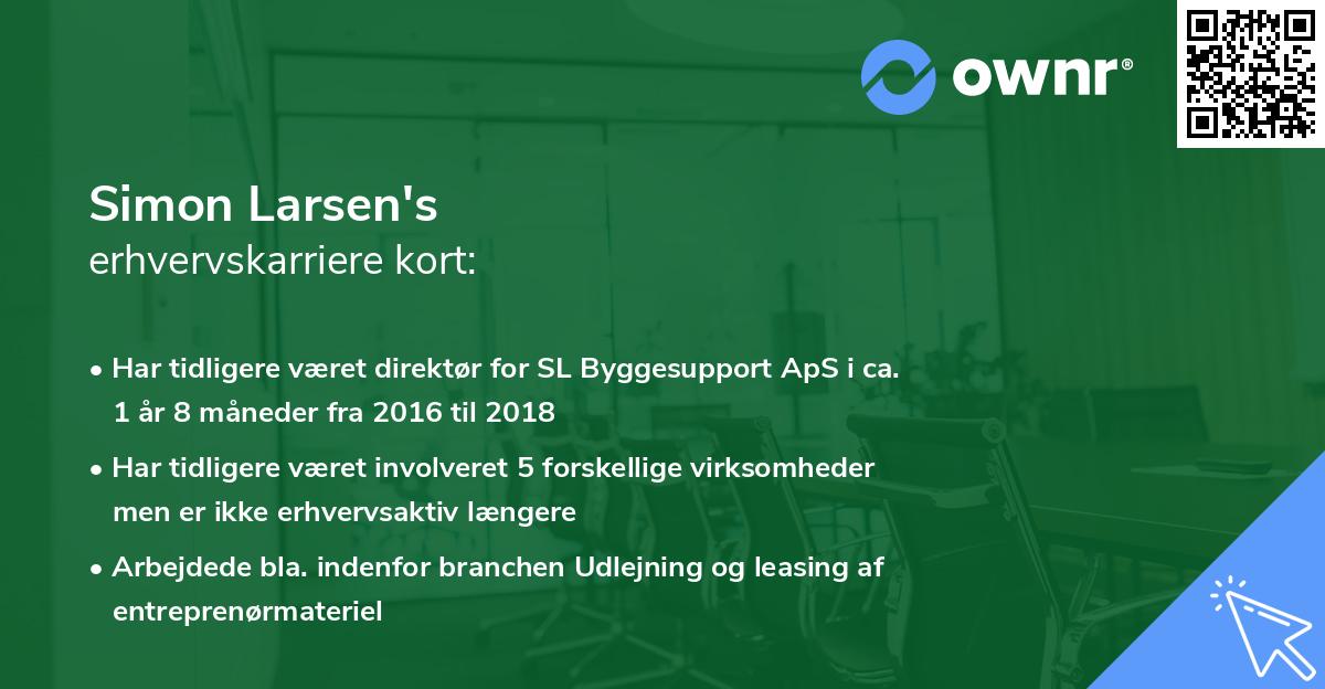 Simon Larsen's erhvervskarriere kort